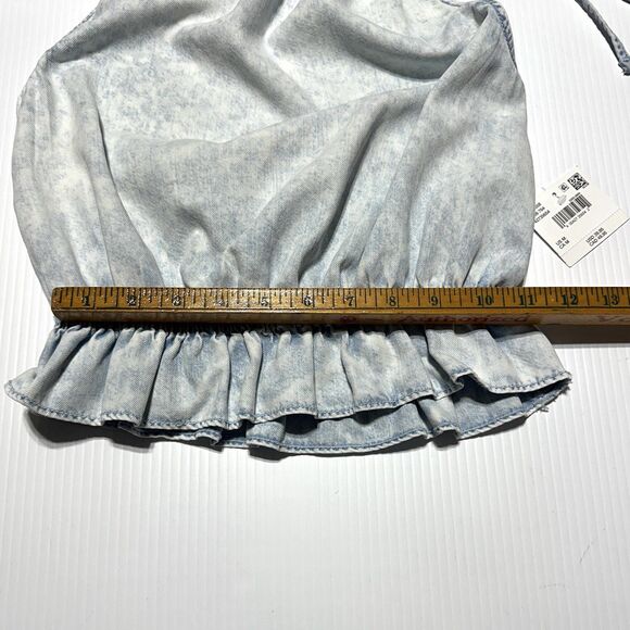 AMERICAN EAGLE Denim Chambray Halter Top High Neck Ruffle Peplum Tank Size M NWT - Picture 6 of 8